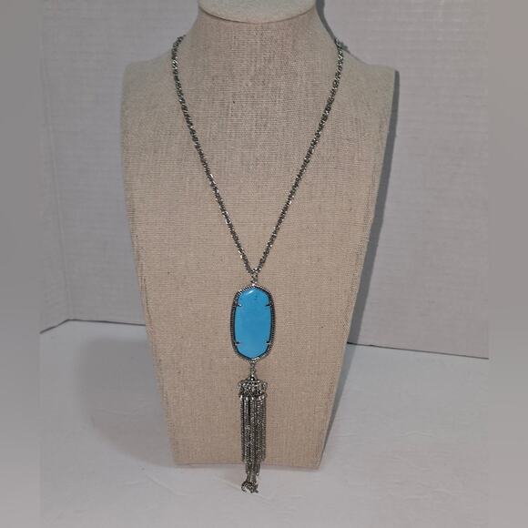Kendra Scott Rayne Silver And Turquoise Elegant Pendant‎ Necklace - Picture 3 of 5